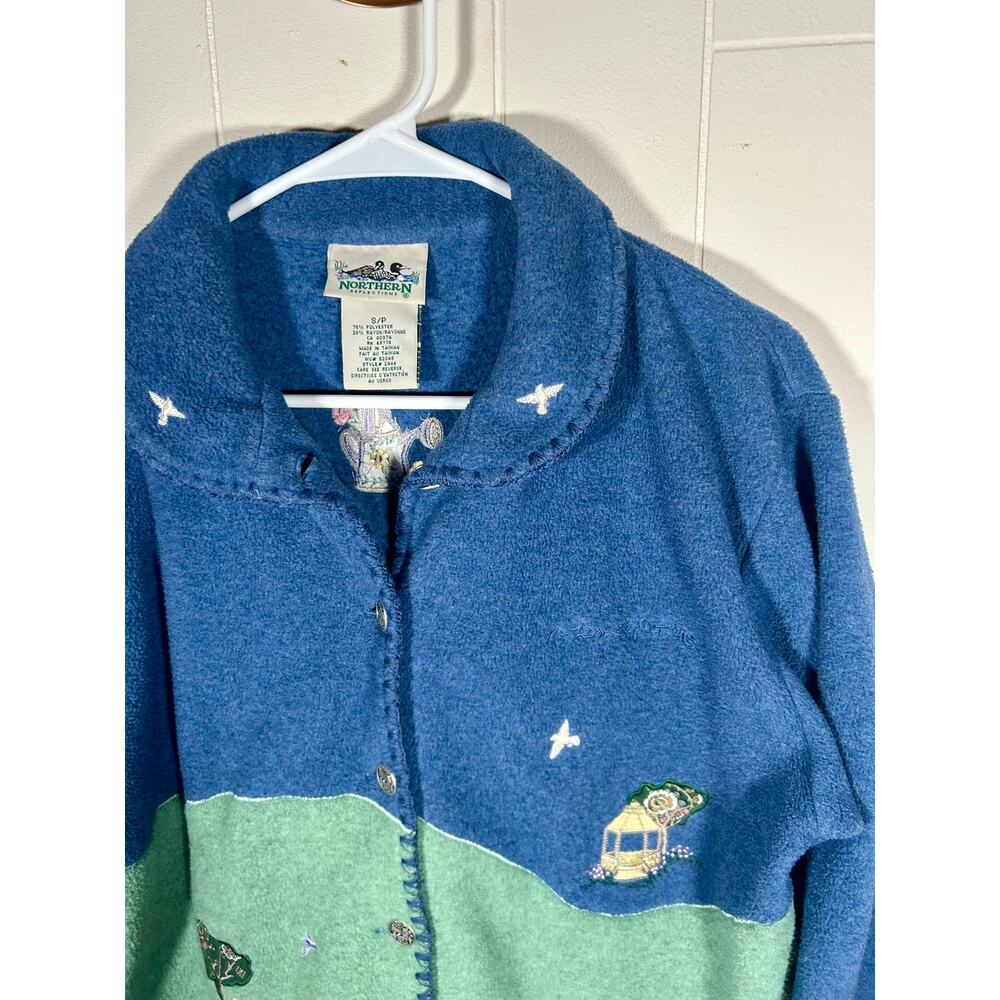 Northern Reflections VTG Cottagecore Fleece‎ Cardigan Embroidered Cats S Whimsy - Picture 2 of 14